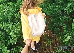 Hunt4k. opened up her hole right in the woods