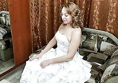 Amoral Bride Jerks off beneath her Wedding Suit