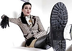 I'm gonna go for a priceless walk in my tall leather boots. But 1st, let me take a look at your outfit this day, headscarf floozy! Aha, all satin