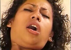Black doxy gets her curly twat licked and pounded in couch