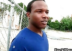 Black gay gets a stiff white cock to suck before getting