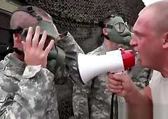 Gay soldier gets on knees and swallows big hard cock