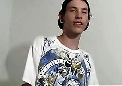 Pierced teen with a skinny body and massive boner jerks off