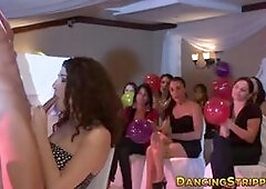 Luscious babe passionately sucks male stripper off at CFNM party before riding his throbbing dick.