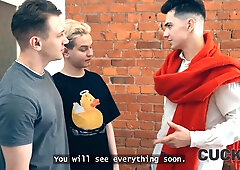 Cuck4k. Double Penetration threesome with hot russian dark haired and two strangers