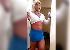 Missy smokes in a mini petticoat previous to stripping down to strap and playing with that babe shlong