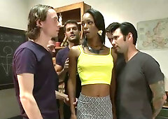 Ebony hottie gets a hard gangbang fuck