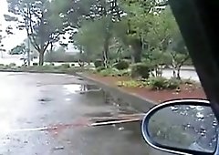 White bearded sexy man tries to release in the car