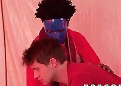 Masked inked stud interracial bareback ends with creampie