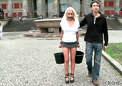 Full-Breasted German blond had intercourse outdoor