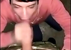 amateur twink on his knees blowjob
