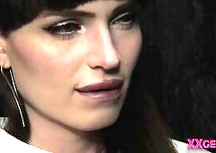 Transsexual rides gloryhole dong and gives head for cum facial