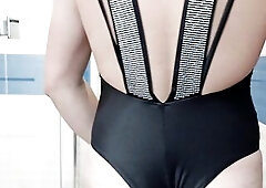 Hawt Ebony strap shiny swimsuit