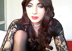 super-fucking-hot crossdresser HannalhCD in dark-hued shoots a load