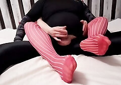 Edging handjob, handjob toy, pink socks