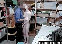 Redhead teen stripped and fucked by angry guard