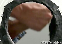 Dude gets shlong sucked through gloryhole