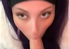 Real Homemade Oral from Purple Haired Angel Wearing White Yiff Jacket Looking at Camera