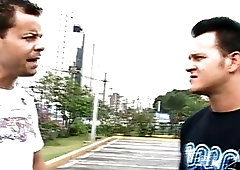 Gay latino sucking dick and eating cum in the pool