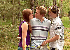Slim European bi teens have an outdoor threesome fun with each other