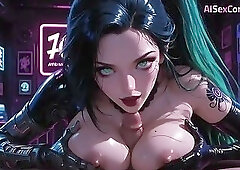 Cyber babe takes bar cock screaming as cum showers her face
