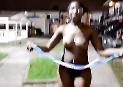 Thick ghetto Butt freak walking throughout neighborhood stripping