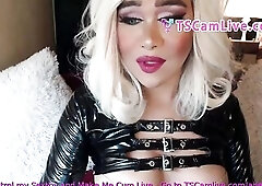 Hot TS in mini petticoat jerking off her pecker during the time that doing a astonishing Livecam Show Part 4