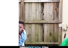 Slender College Chicks Trade their Old Chaps Beside the Summer Pool