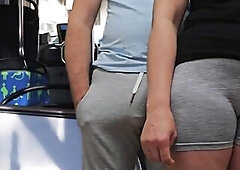 Public Bus Tugjob Stranger Cum Raw, risky, and screwing hawt! This babe strokes his thick rod, teasing him until that guy explodes in public