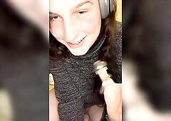 Transgirl with a biggest dong trying to put on a chastity cage