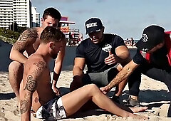 Hung jocks in gangbang party to suck cocks and fuck in the ass