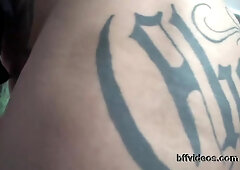 Big ass woman with tattoos is farting at her kinky girlfriend's face, because it feels so good