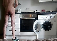 Nude spectacular fur covered dude making breakfast