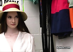 Large-Breasted bikini babe pounded for stealing a dildo