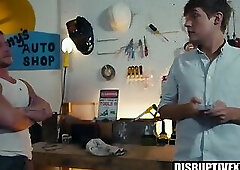 Spoiled rich brat fucked hard by car mechanic