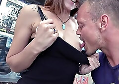 21yo inked German skank outdoor pussyfucked in close up