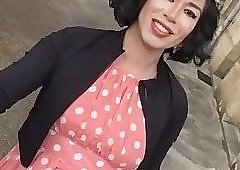 Maeva French flashing outdoor in public place and dildo fucking