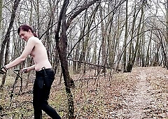 Topless Transgirl Knife Throwing