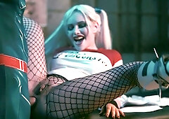 Superman inserts Harley Quinn's bat into his anus