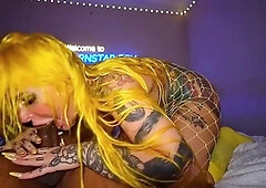 Buxom MILF freak takes big black cock deep down her throat