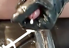 Pumping my small cock, sounding, masturbating with latex gloves and a huge load