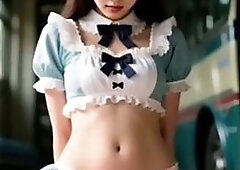 AI - generated Oriental gal with large hairless twat has sex