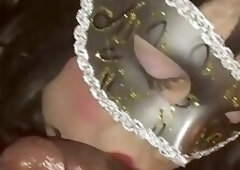 Crossdresser slut sucking black cock POV