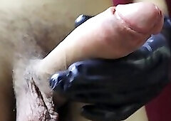 very sexy and elastic big cock and massage in black gloves