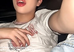 Wild bareback action with a stranger in a parking lot ends with a creampie