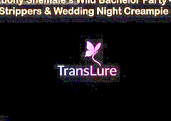 A beautiful tall black transsexual with huge titties and a thick 13-inch dong celebrates her final night of freedom with a wild bachelor party. Stripp