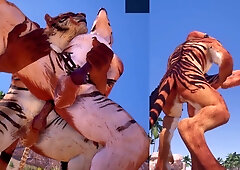 Homosexual Unshaved Toon - Super-Naughty Tigers Yiffing - Split Screen