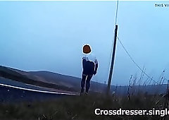 Trans Sissy posing and flashing outside in public fanta