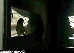 Tranny fucks guy in padded interrogation room