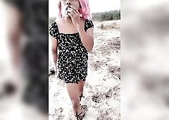 Glamorous tgirl in minidress and high heels goes for a walk and strips lonely very hawt